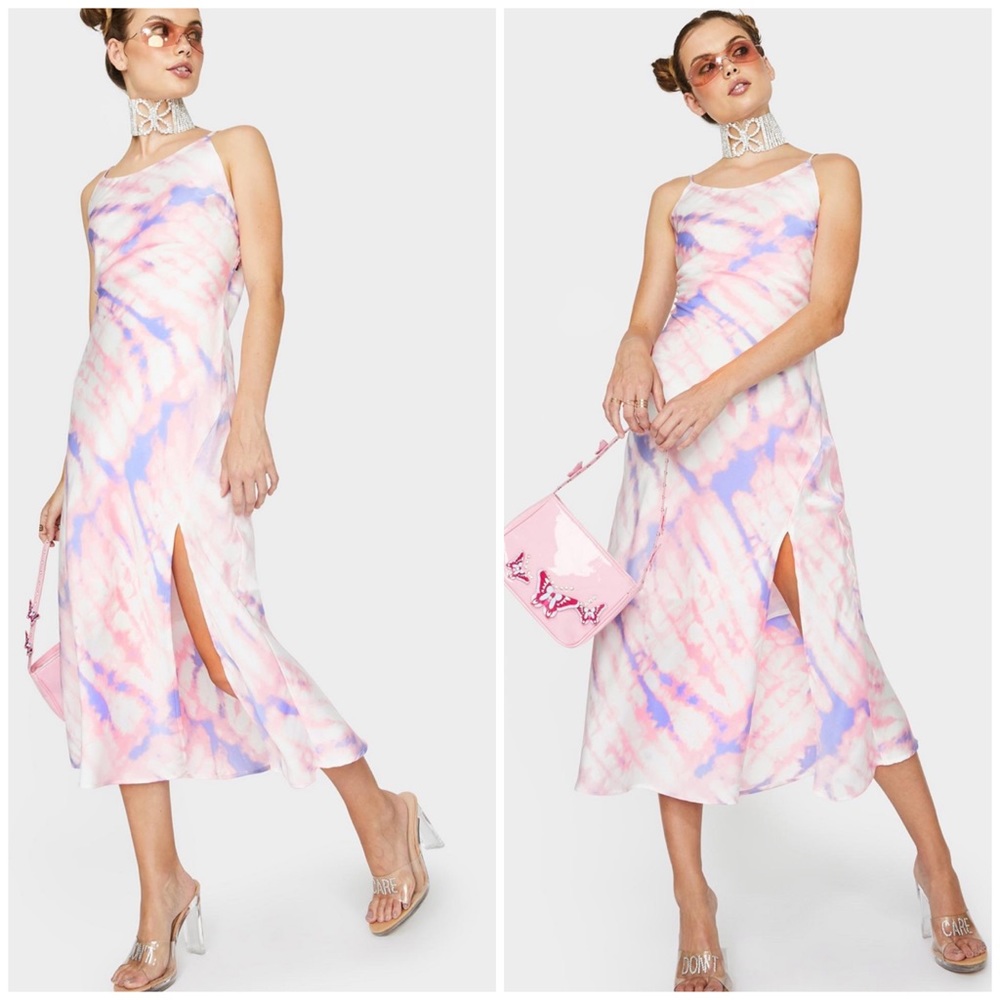🆕 NWT ASTR the Label Bias cut satin Tie-Dye Midi Dures Size Medium